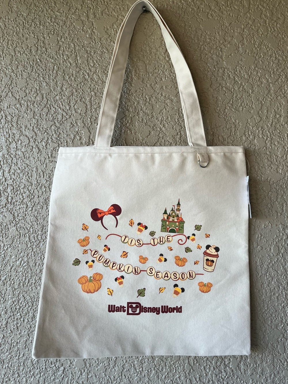 NEW~Disney Cream Tote with Autumn Pumpkin & Castle Artwork
